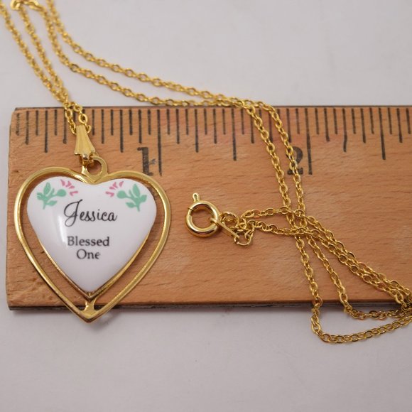 Heart Pendant Necklace Jessica Blessed One Goldtone Fashion Jewelry Flowers - Picture 11 of 11